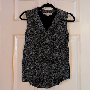 LOFT Black w/ White Dots Sleeveless Collared Top